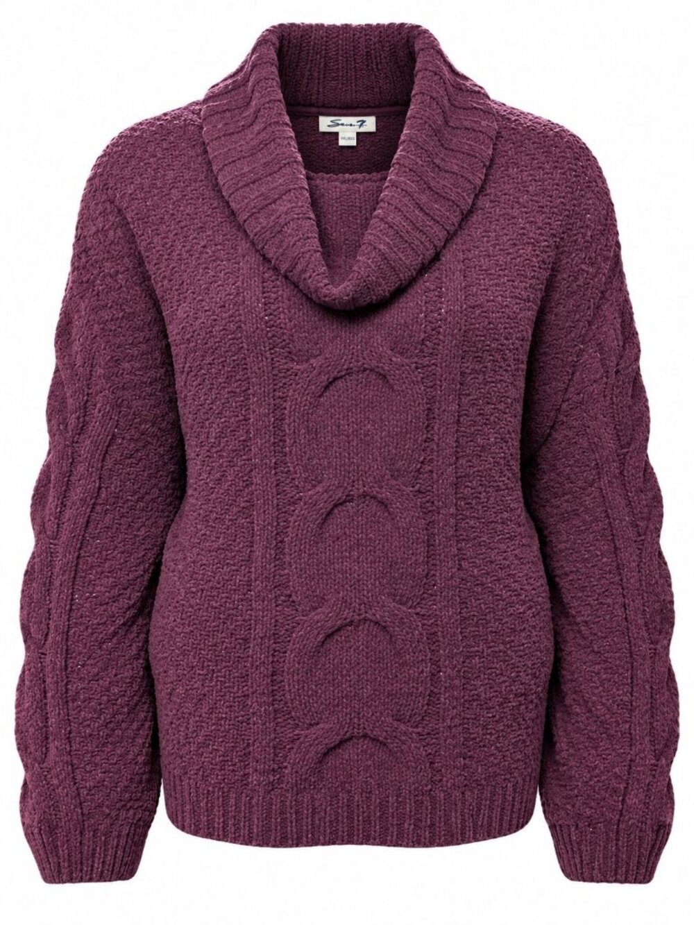 Seven7 Sweater XXL Plum Purple Cable Knit Cowl Neck Long Sleeve Relaxed Pullover